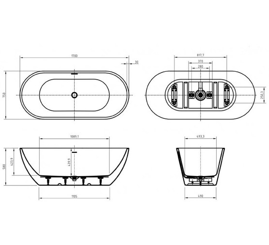 Акриловая ванна BelBagno Uno BB701 170x75 см белый