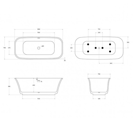 Акриловая ванна BelBagno Due BB702 170x80 см белый