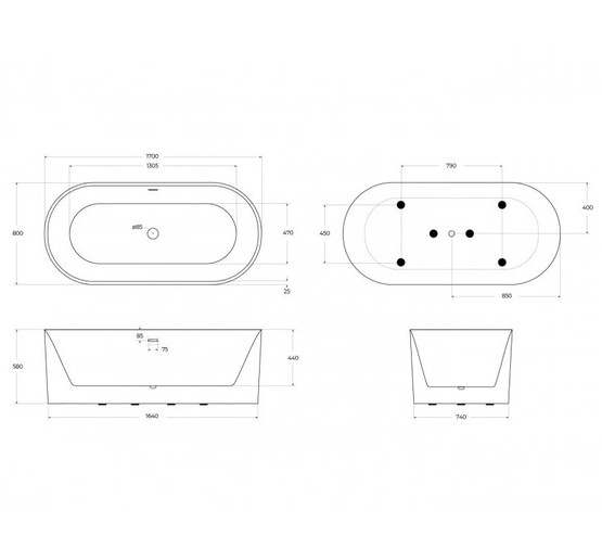 Акриловая ванна BelBagno BB705 170x80 см белый
