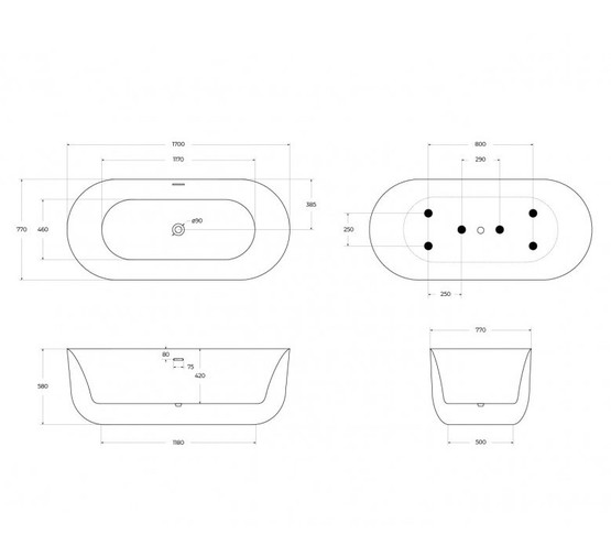 Акриловая ванна BelBagno BB706 170x77 см белый