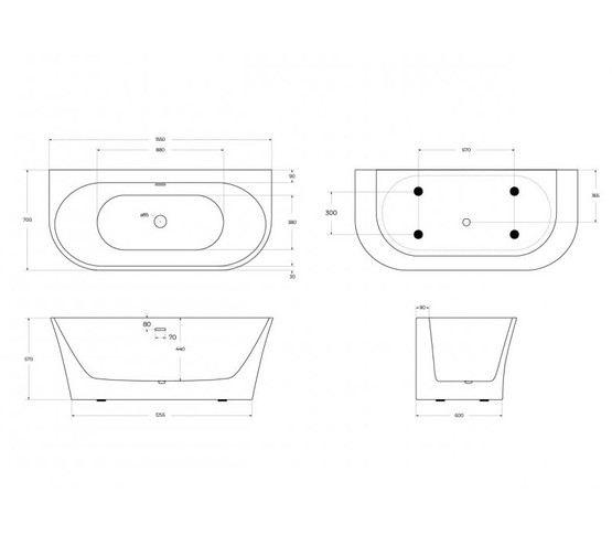 Акриловая ванна BelBagno BB711 155x70 см белый