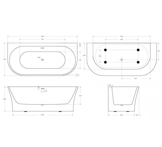 Акриловая ванна BelBagno BB711 170x75 см белый