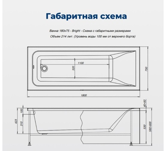 Акриловая ванна Aquanet Bright 180x75