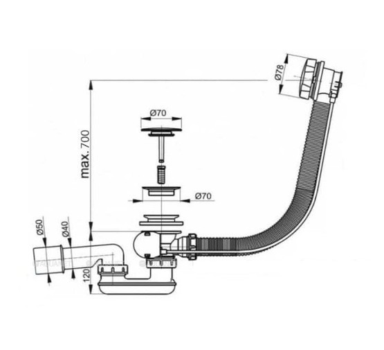 Слив-перелив для ванны Aquanet V55R 70см хром