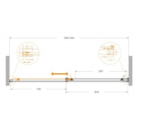 Душевая дверь Cezares Plane BF 1 160 см сатин прозрачное стекло 