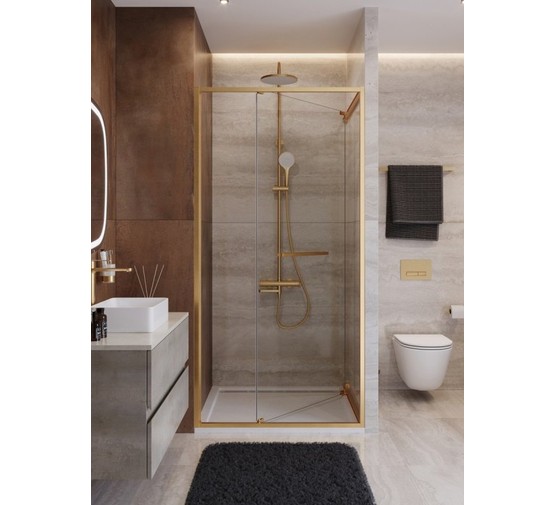 Душевая дверь Cezares Lux FS 1 90 см золото брашированное прозрачное стекло 