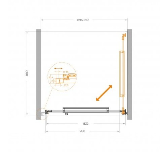 Душевая дверь Cezares Lux FS 1 90 см золото брашированное прозрачное стекло 