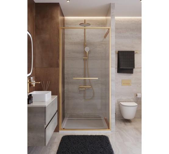 Душевая дверь Cezares Lux FS 1 100 см золото брашированное прозрачное стекло 