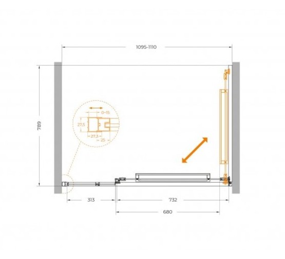 Душевая дверь Cezares Lux FS 11 110 см оружейная сталь прозрачное стекло 