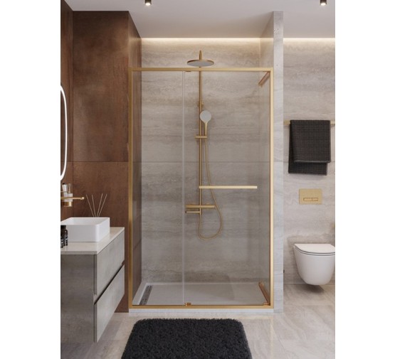 Душевая дверь Cezares Lux FS 11 120 см золото брашированное прозрачное стекло 