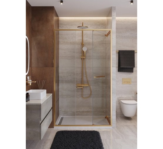 Душевая дверь Cezares Lux FS 11 120 см золото брашированное прозрачное стекло 