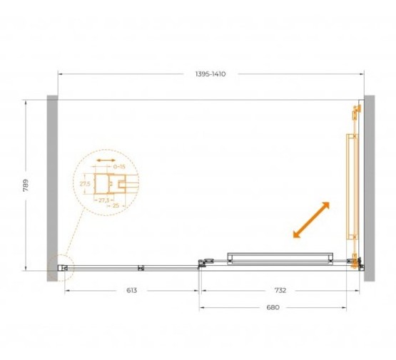 Душевая дверь Cezares Lux FS 11 140 см хром прозрачное стекло 