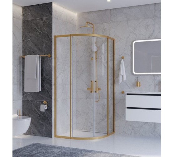 Душевой угол Cezares Plane R 2 900x900 золото брашированное прозрачное стекло