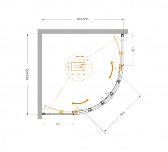 Душевой угол Cezares Plane R 2 900x900 золото брашированное прозрачное стекло
