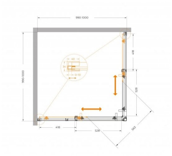 Душевой угол Cezares Plane A 2 1000x1000 оружейная сталь прозрачное стекло