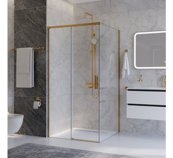 Душевой угол Cezares Plane A 1 1000x1000 золото брашированное прозрачное стекло