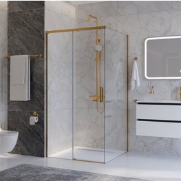 Душевой угол Cezares Plane A 1 1000x1000 золото брашированное прозрачное стекло