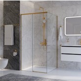 Душевой угол Cezares Plane A 1 1000x1000 золото брашированное прозрачное стекло