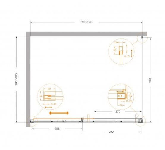 Душевой угол Cezares Plane AH 1 1300x1000 золото брашированное прозрачное стекло