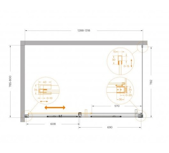 Душевой угол Cezares Plane AH 1 1300x800 сатин прозрачное стекло