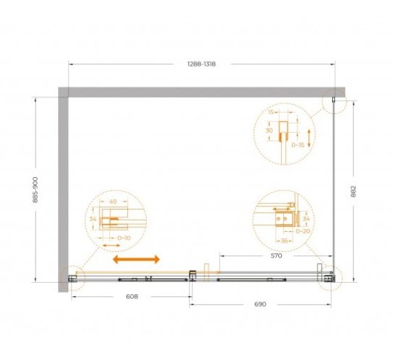 Душевой угол Cezares Plane AH 1 1300x900 золото брашированное прозрачное стекло