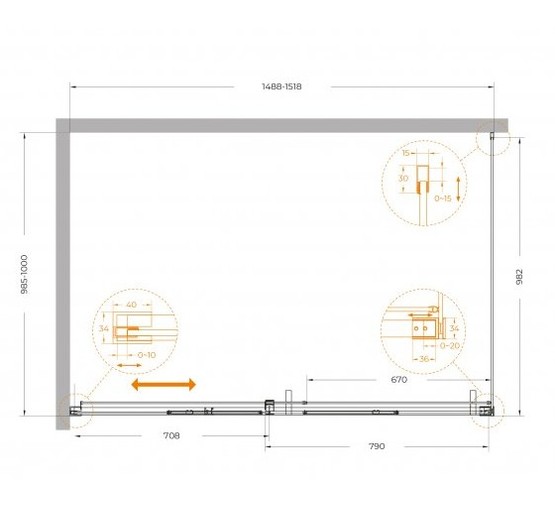 Душевой угол Cezares Plane AH 1 1500x1000 оружейная сталь прозрачное стекло