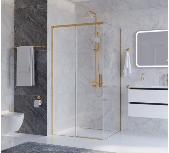 Душевой угол Cezares Plane AH 1 1600x800 золото брашированное прозрачное стекло