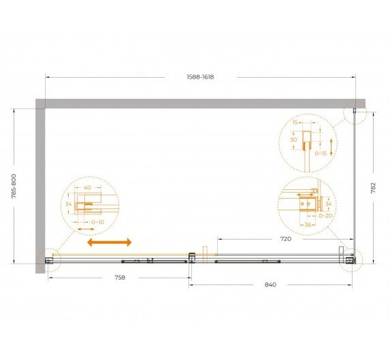 Душевой угол Cezares Plane AH 1 1600x800 оружейная сталь прозрачное стекло