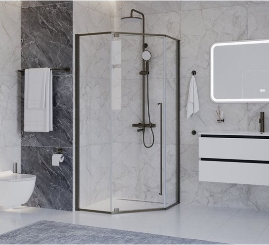 Душевой угол Cezares Plane P 1 900x900 оружейная сталь прозрачное стекло