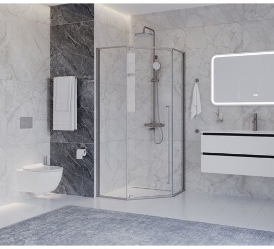 Душевой угол Cezares Plane P 1 900x900 сатин прозрачное стекло