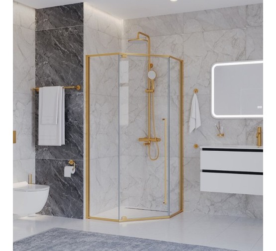 Душевой угол Cezares Plane P 1 1000x1000 золото брашированное прозрачное стекло