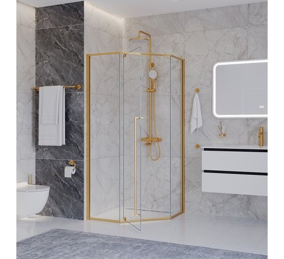 Душевой угол Cezares Plane P 1 1000x1000 золото брашированное прозрачное стекло