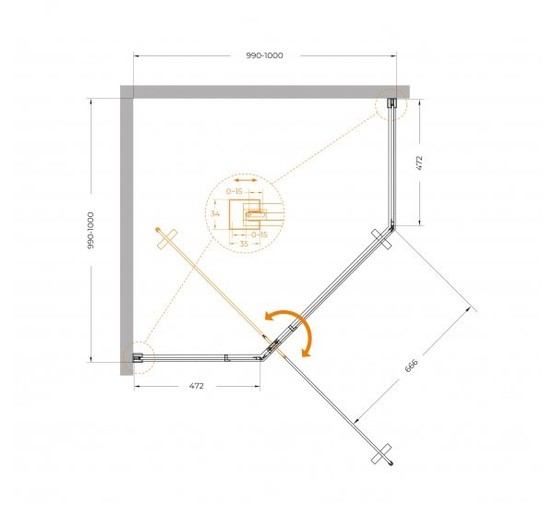 Душевой угол Cezares Plane P 1 1000x1000 золото брашированное прозрачное стекло