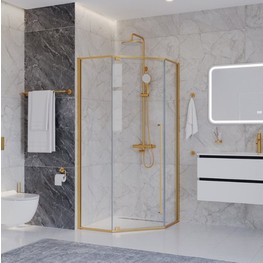 Душевой угол Cezares Plane P 1 1000x1000 золото брашированное прозрачное стекло