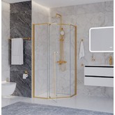 Душевой угол Cezares Plane P 1 1000x1000 золото брашированное прозрачное стекло