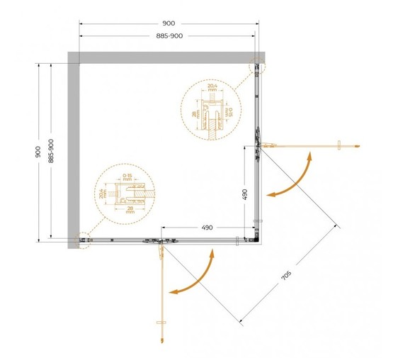 Душевой угол Cezares Liner A 2 900x900 оружейная сталь прозрачное стекло