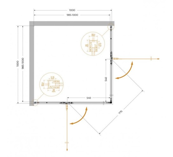 Душевой угол Cezares Liner A 2 1000x1000 хром прозрачное стекло
