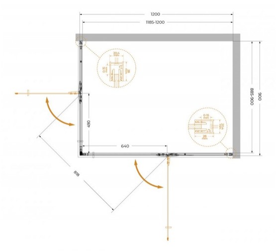 Душевой угол Cezares Liner AH 2 R 1200x900 правый хром прозрачное стекло