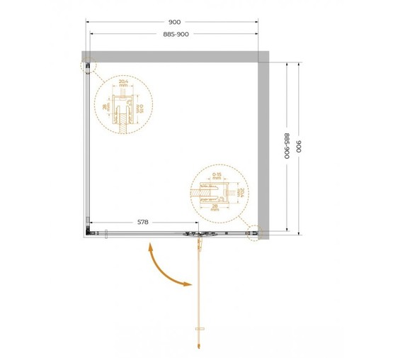 Душевой угол Cezares Liner A 1 R 900x900 правый хром прозрачное стекло