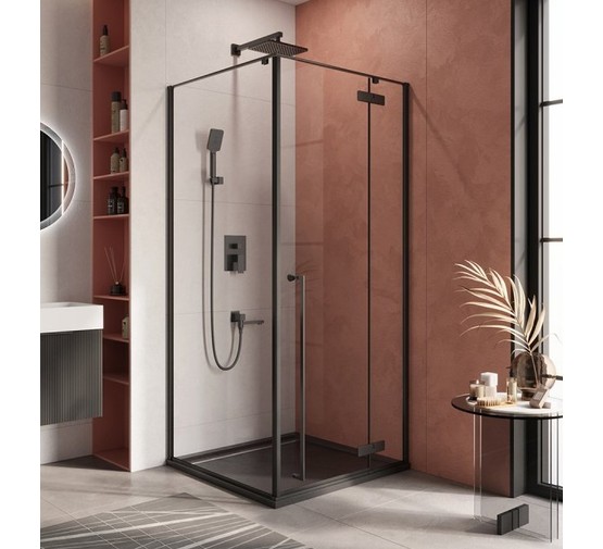 Душевой угол Cezares Liner A 1 R 900x900 правый черный прозрачное стекло