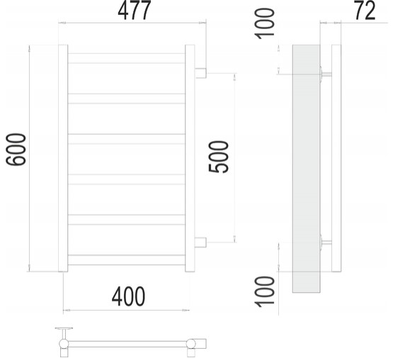 Полотенцесушитель водяной Terminus Аврора 400x600 П6 боковое подключение 500