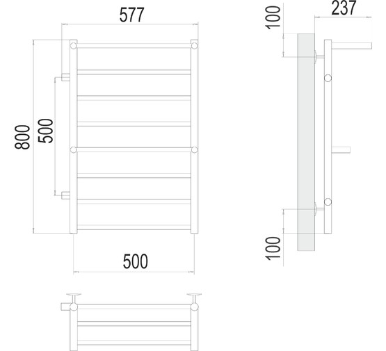 Полотенцесушитель водяной Terminus Аврора 500x800 П8 с полкой бок/подкл. 500 слева