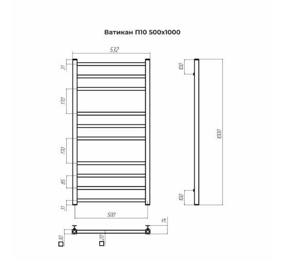 Полотенцесушитель водяной Terminus Ватикан 500x1000 П10 хром