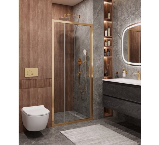 Душевая дверь Cezares Molveno BF 3 90 см золото брашированное прозрачное стекло 