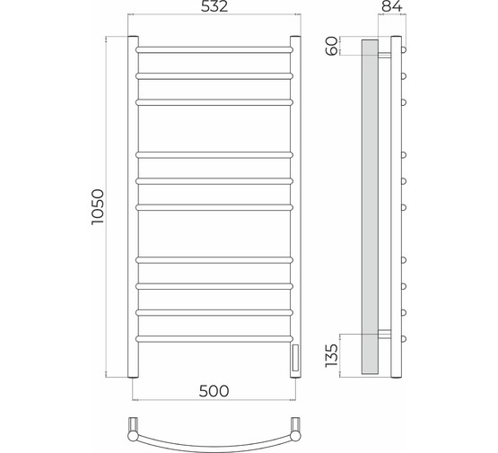 Полотенцесушитель электрический Terminus Классик 500х1050 П10 правый