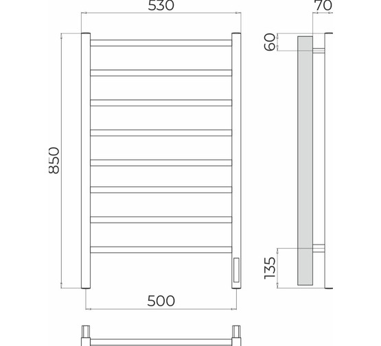Полотенцесушитель электрический Terminus Ватикан 500х850 П8 хром