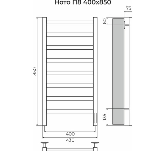 Полотенцесушитель электрический Terminus Ното 400х850 П8 хром