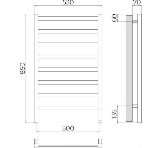 Полотенцесушитель электрический Terminus Ното 500х850 П8 хром