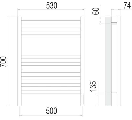 Полотенцесушитель электрический Terminus Ното 500х700 П9 хром