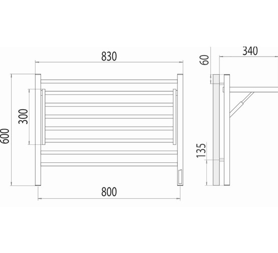 Полотенцесушитель электрический Terminus Горизонт с полкой 800х600 П8 хром